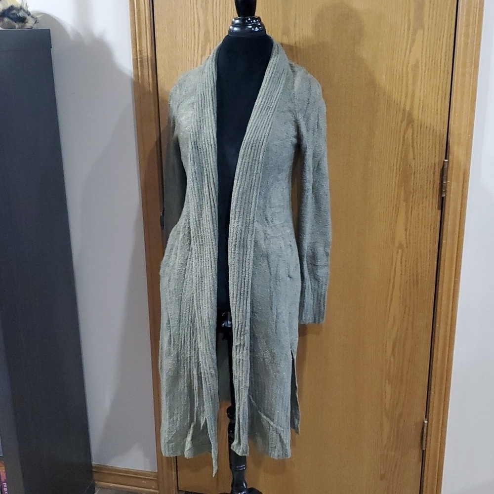 Barefoot dreams sage green cozychic lite long open front cardigan